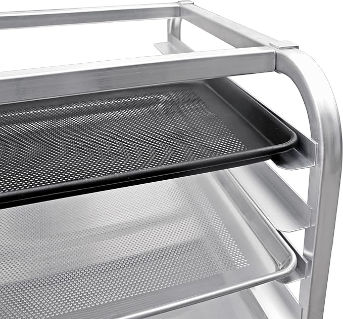 New Star Foodservice 36510 Commercial-Grade Aluminum 10-Tier Sheet Pan/Bun Pan Rack, 26" L x 20" W x 38" H with Brake Wheels Silver