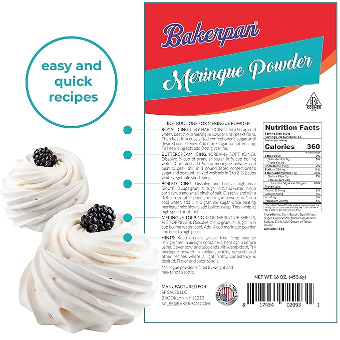Bakerpan Meringue Powder for Royal Icing - 16 Ounce - Meringue Powder for Baking, Frosting, Icing, Pies, Cake Decorations (Made in USA)