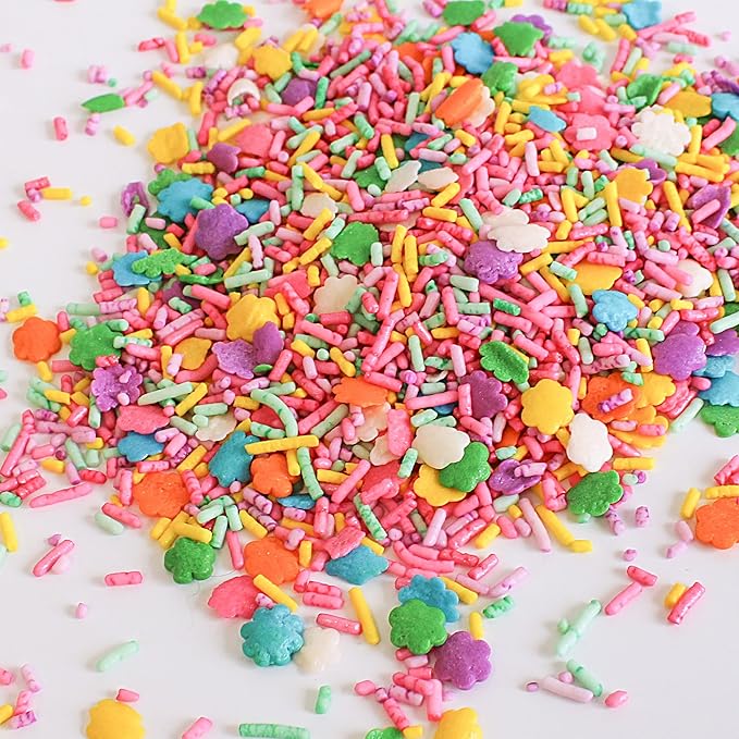 Sprinkle Pop Flower Fete Sprinkle Mix| Red Pink lavender Mint Yellow White Sprinkle Mix with Flower Confetti| Mother’s Day Dessert Sprinkles Made in USA for Decorating Cake Cupcakes Cookies, 4oz