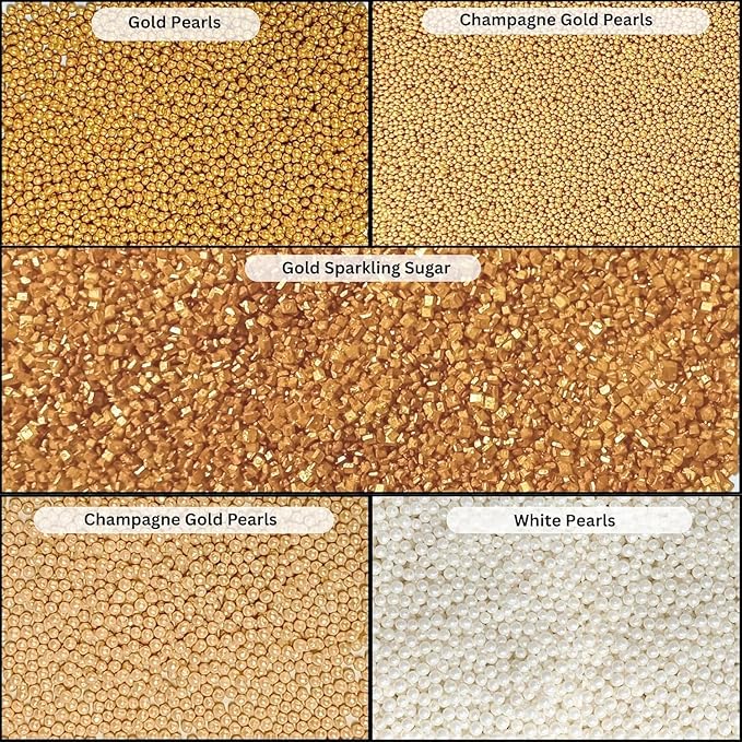 Confect Pearl Sprinkles | Christmas Sprinkles | Golden Sunshine Disco Ball Mashup Sprinkles Mix Champagne Gold Dragees Golden Sparkling Sugar - Vegan, Gluten-Free, Nut-Free, Soy-Free, Dairy-Free, Palm Oil-Free, No Artificial Dyes - 5 Oz