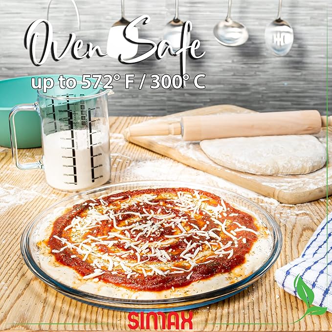 SIMAX Glass Pizza Pan for Oven: Borosilicate Glass Pizza Tray for Oven - 12.5-inch Pizza Pans - Pizza Plates - Pizza Tray Oven Pan - Round Pizza Pans Baking Sheet - Non Stick Pizza Pan 12.5 Inch
