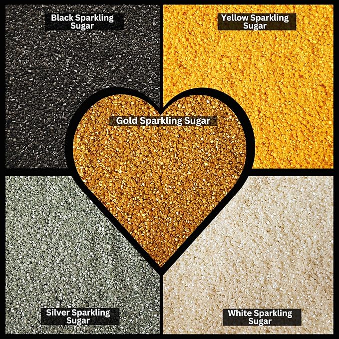 Confect Sparkling Sugar Sprinkle Mix – Edible Black, Silver, White, Yellow & Champagne Gold Sugar Crystals – Decorative Baking Toppings for Cakes, Cupcakes & Cookies – Vegan, Gluten-Free, Nut-Free, Soy-Free, Dairy-Free, Palm Oil-Free -Dye-Free-5 Oz