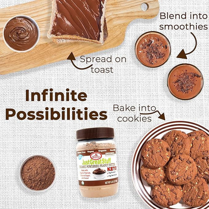 Betty Lou's 100% Organic Chocolate Peanut Butter Powder, Gluten Free, Vegan, Low Calorie, All Natural, High Protein, Deliciously Healthy, Just Add Water (6.35 Oz)