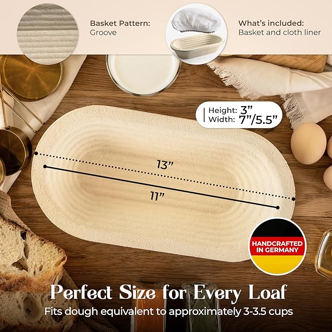 Wood Pulp Banneton Bread Proofing Basket Set – Round 2.2 LB & Oval 1.5 LB Grooved Brotform Baskets – Non-Stick Natural Wood Pulp, Made in Germany Proofing Baskets for Sourdough Bread
