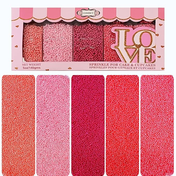 Confect Multicolor Pink Pearl Sprinkles Mix – Edible Baking Decorations for Cakes, Cupcakes, Cookies – Valentine’s & Anniversary Sprinkle Set – Pack of 5 | Vegan, Gluten-Free, Nut-Free, Soy-Free, Dairy-Free , Handcrafted Sprinkle- 5 Oz
