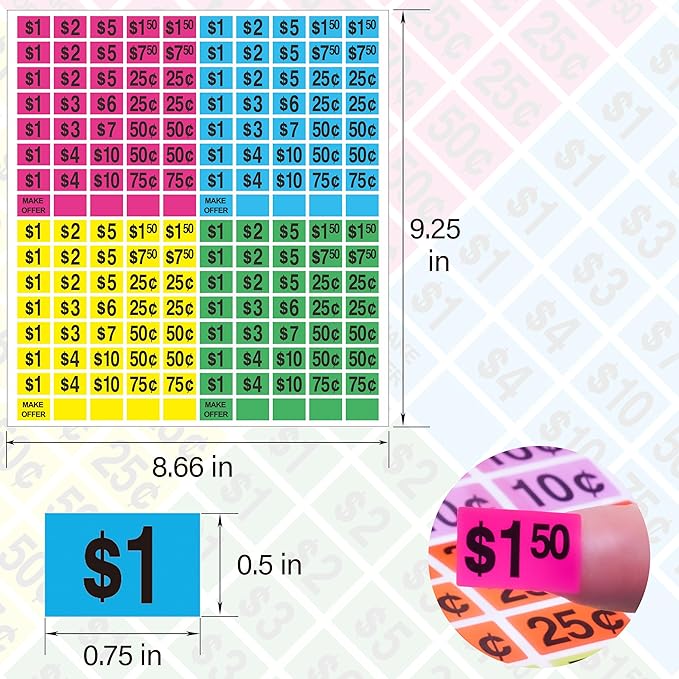 2240 Pcs Garage Sale Stickers 1/2" X 3/4" Yard Sale Price Sticker Rectangle Pre-Printed Labels Price Tags for Marketing Supplies