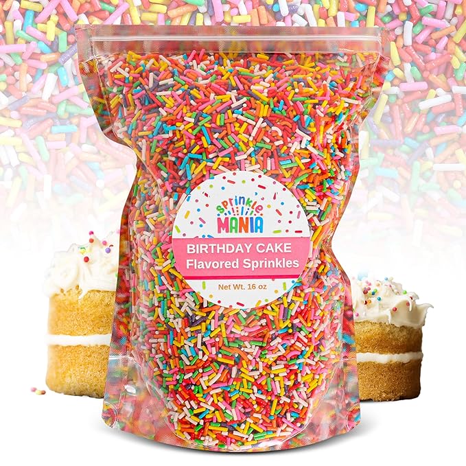 Flavored Birthday Cake Sprinkles for Ice Cream, Drinks & Cupcakes - Our Edible Birthday Sprinkles Taste Just Like the Real Thing! Our Flavored Jimmies are Use Real Cane Sugar (16oz)