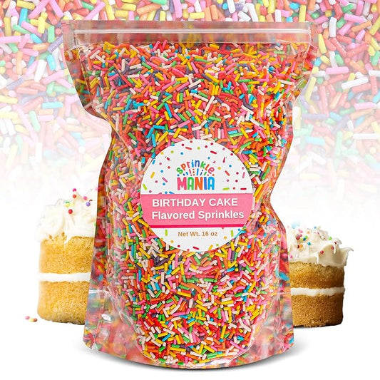 Flavored Birthday Cake Sprinkles for Ice Cream, Drinks & Cupcakes - Our Edible Birthday Sprinkles Taste Just Like the Real Thing! Our Flavored Jimmies are Use Real Cane Sugar (16oz)