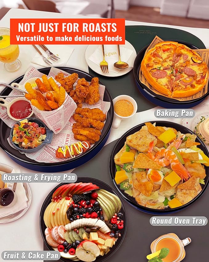 Baking Pans Set Round Roasting Dish 4-Pack 9/10/12/14 Inch Enamel Non Stick Large Bakeware for Cake Bread Pie Pizza Turkey Steak, Non-Toxic Oven Dishwasher Safe Thanksgiving Cookware