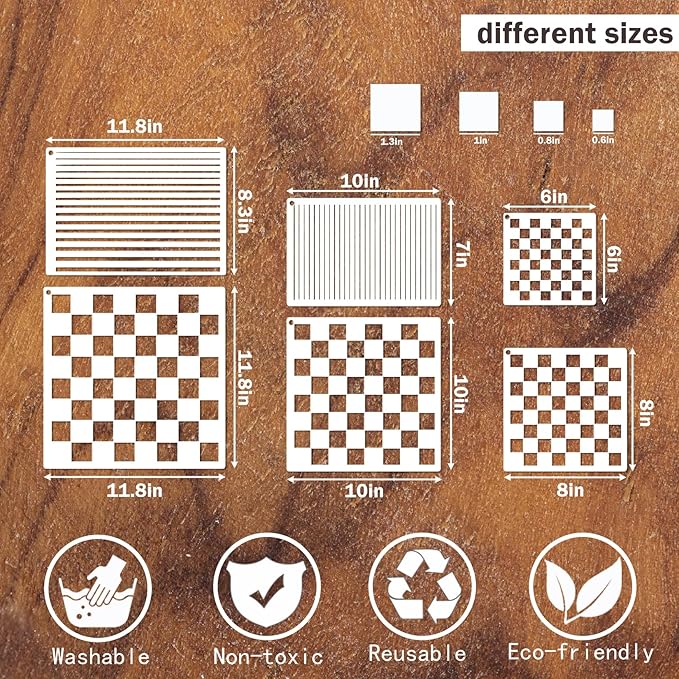 Checkerboard Stencils for Painting on Wood 11.8 Inch Reusable Canvas Checks Paint Straight Line Stencil for Crafts Kids Adult Art Projects Drawing Card Making Pattern for Wall Decorative (Check line)