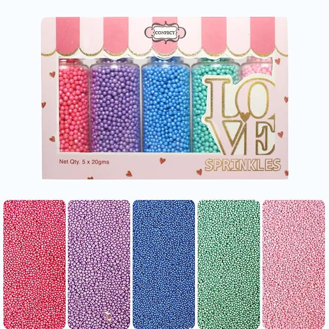 Confect Pearl Sprinkles | Assorted pack of 5 Funky Disco Sprinkles | Baby Shower Mix Hot Pink, Purple, Blue, Teal & Baby Blue Pearl Disco Ball Dragees - Vegan, Gluten-Free, Nut-Free, Soy-Free, Dairy-Free, Palm Oil-Free, No Artificial Dyes - 5 Oz