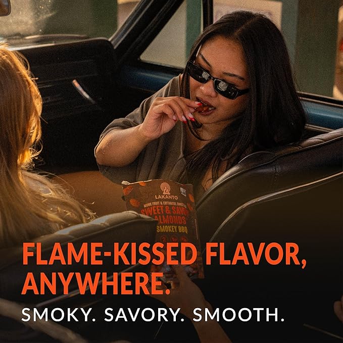 Lakanto Sweet and Savory Smokey BBQ Almonds - On the Go Snack, Smoky Barbecue Seasoning, Gluten Free, Protein, Crunchy Roasted, Monk Fruit, Resealable Bag (8 oz)