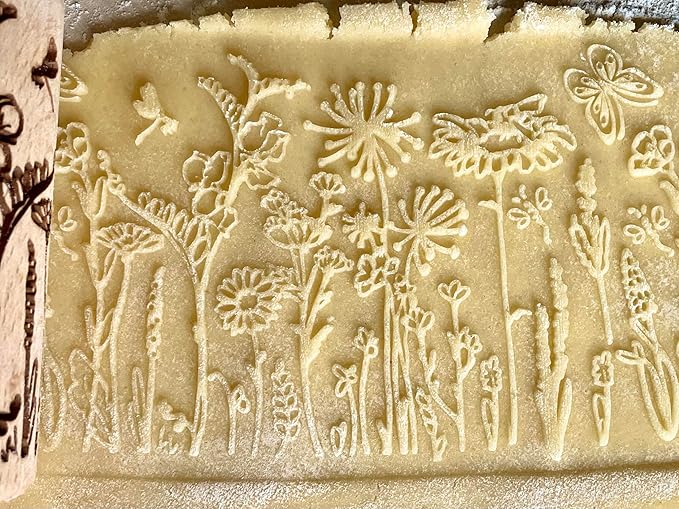 3 mini Embossed Rolling Pin Set WILD with Bees, Meadow and Forest Patterns by Algis Crafts for Cookies and Pottery by Algis Crafts