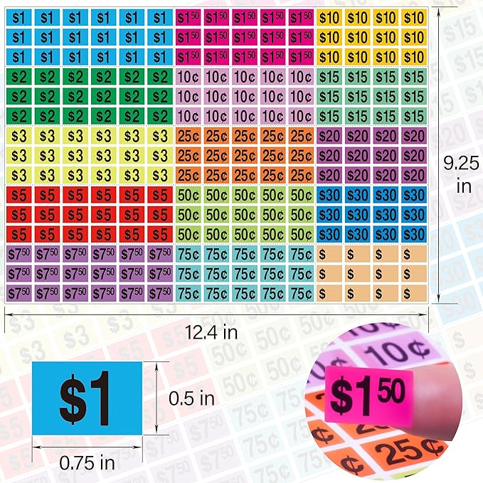 Garage Sale Stickers,1/2" X 3/4" Yard Sales Price Stickers,2025 Pcs Rectangle Preprinted Price Labels for Flea Markets,Retail Use