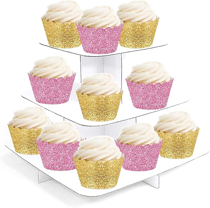 Andaz Press Party Cupcake Wrapper Decorations, Faux Pink And Gold Glitter, Not Real Glitter, 24-Pack, Theme Colored Bulk Cake Supplies, Not Real Glitter Gold Cupcake Wrappers Cupcake Sleeves