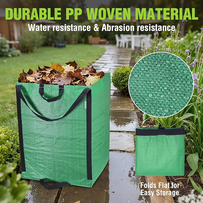 WORKPRO Heavy Duty 72-Gallon Reusable Yard Waste Bags, Self-standing Leaf and Lawn Bags with Reinforced Handles, Garden Waste Bags for Debris, Leaves, Grass, and Outdoor Recycling, Green