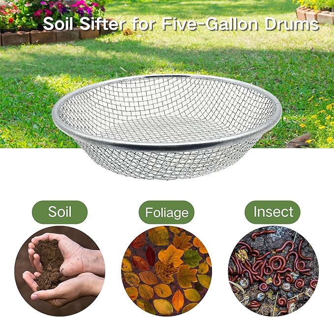 Soil Sifter for Gardening, Rock Sifter for 5gallon Bucket, Dirt Sifter Compost Sifter, Sifter for Gravel Sawdust Vermicompost (1, 1/4 Inch)