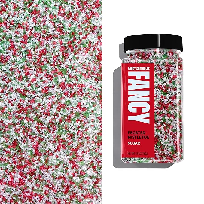 Fancy Sprinkles Limited Edition Holiday Frosted Mistletoe Fancy Sugar Red, Green, and White Pearlescent (4 OZ)