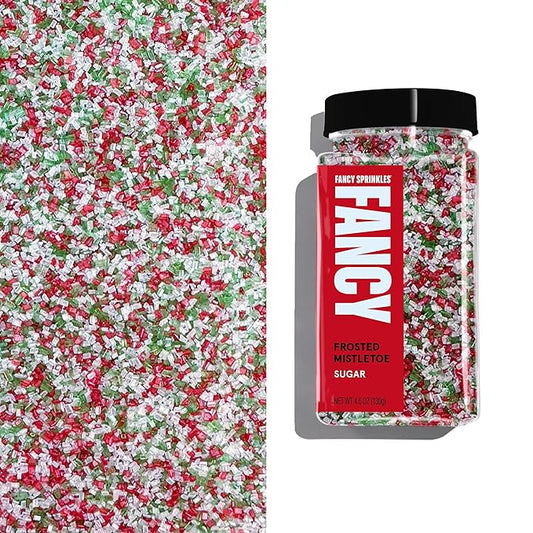Fancy Sprinkles Limited Edition Holiday Frosted Mistletoe Fancy Sugar Red, Green, and White Pearlescent (4 OZ)