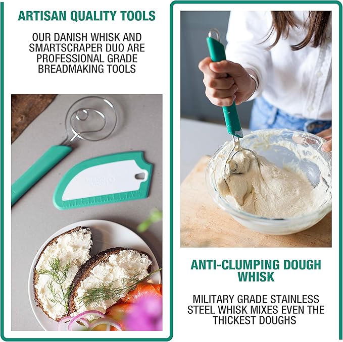 Breadsmart Artisan Bread Whisk and Bench Scraper Duo - Essential Dough Mixer Tools - Sourdough Bread Baking Supplies