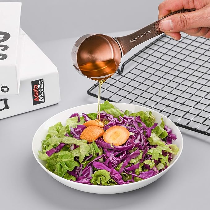 Smithcraft Copper Measuring Cups and Spoons Set 11, Dry Metal Measuring Cup Set for Cooking&Baking, Stainless Steel Measuring Cups and Spoons, 5 Measure Cups and 6 Kitchen Measurement Spoons & Leveler