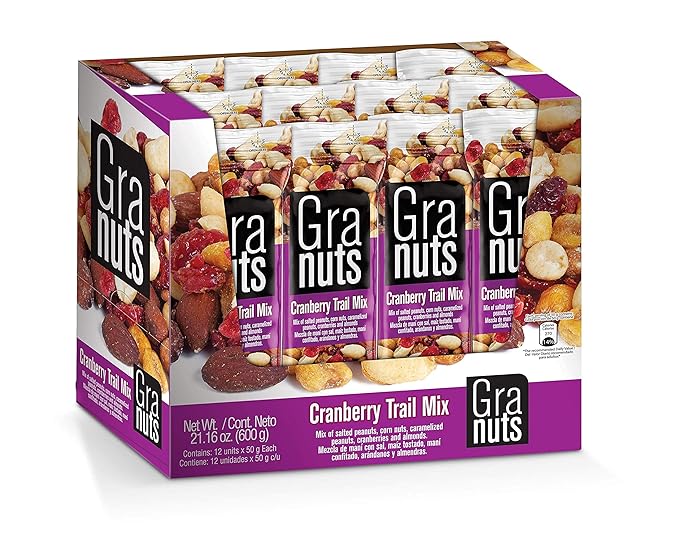 Granuts Cranberry Trail Mix | Caramelized Peanuts | Crunchy Corn Nuts + Almonds | Soft Cranberries | Salty + Sweet Flavors | On-the-Go Snack | 4 Packs of 1.76 Oz (48 Inner Packs)