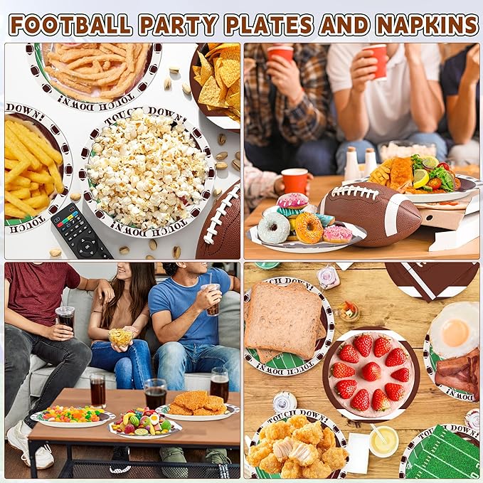 200PCS Football Plates and Napkins Party Decorations - Football Birthday Party Supplies Kit Serve 50, Football Party Favors Set Includes Plates, Napkins, Soccor Chrismas Birthday Gifts