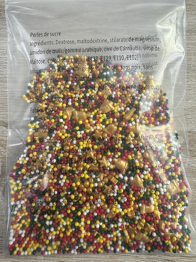 Morofme 3.5 oz Christmas Sprinkles Christmas Bells Sprinkle Edible Holiday Sprinkle Cake Topper Christma Candy Sprinkles Mini White Red Green Pearl Mix Golden Star for Dessert Cookie Cup Edge Decor