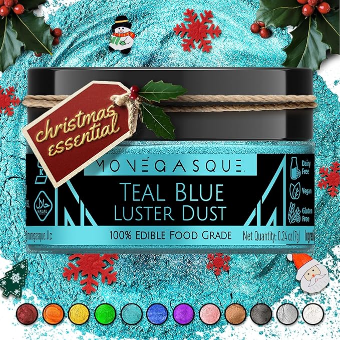 MONÉGASQUE Teal Blue Edible Glitter for Drinks 7g – Edible Glitter for Cakes & Cocktails Shimmer – Christmas Cocktail, Cake, & Cupcake Luster Dust Spray – Food Coloring & Drink Decorations Sprinkles