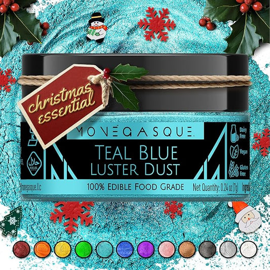 MONÉGASQUE Teal Blue Edible Glitter for Drinks 7g – Edible Glitter for Cakes & Cocktails Shimmer – Christmas Cocktail, Cake, & Cupcake Luster Dust Spray – Food Coloring & Drink Decorations Sprinkles