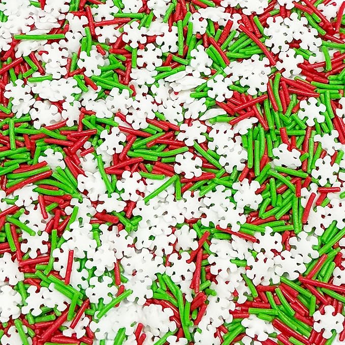 Homipooty Christmas Sprinkles for Cake Decorating 85g/2.99oz Mix of Red and Green Holiday Sprinkles with White Snowflakes Jimmies Decorative Christmas Dessert