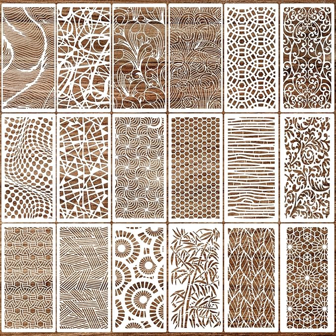 Stencils for Crafts Reusable Texture Stencils Background Stencil Leaf Floral Templates for Painting on Wood Furniture Card Canvas Scrapbook(Border Stencil 04/18p)