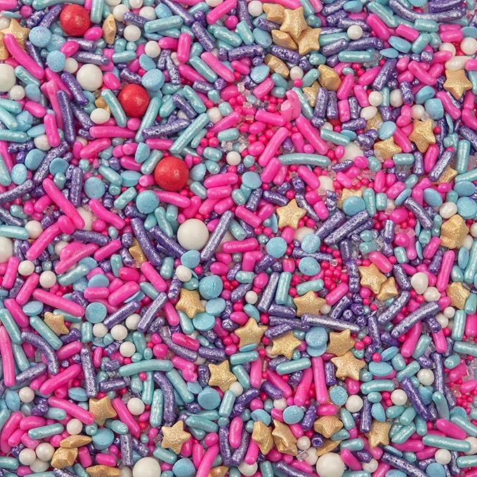 Cake Mate Mermaid Party Sprinkles – Party Size pink, blue, teal, gold Fusion Sprinkle Mix with stars for Cakes, Cupcakes, Cookies & Ice Cream, 26oz Dessert Jimmies