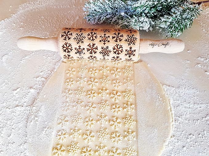 CHRISTMAS 3 KID ROLLING PIN SET WOODEN LASER ENGRAVED EMBOSSED DOUGH ROLLER for EMBOSSED COOKIES by AlgisCrafts