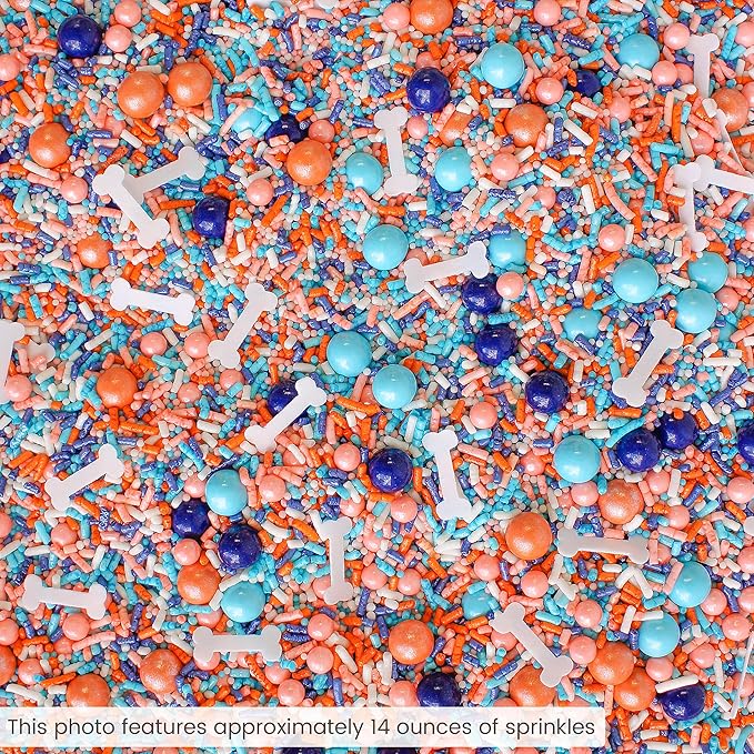 Sprinkle Pop Oh Biscuits! Sprinkle Mix | Blue Orange White Peach Sprinkles with ~10 Dog Bones Wafer Papers| Bluey Themed Sprinkles Made in USA for Decorating Birthday Cakes Cookies Cupcakes, 2oz