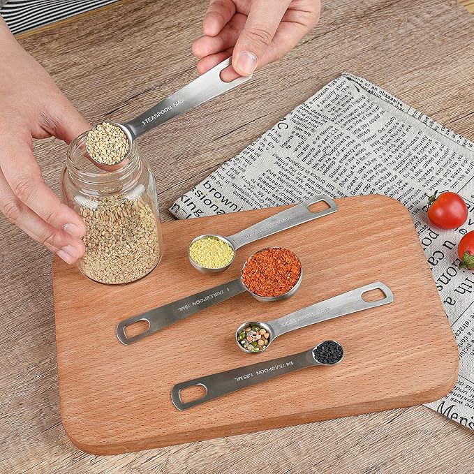 Smithcraft Stainless Steel Measuring Cups and Spoons Set 18/8(304) Steel Material Heavy Duty 5 Measuring cups and 5 Measuring Spoons 1 Leveler and 2 rings Pack 13pcs Per set