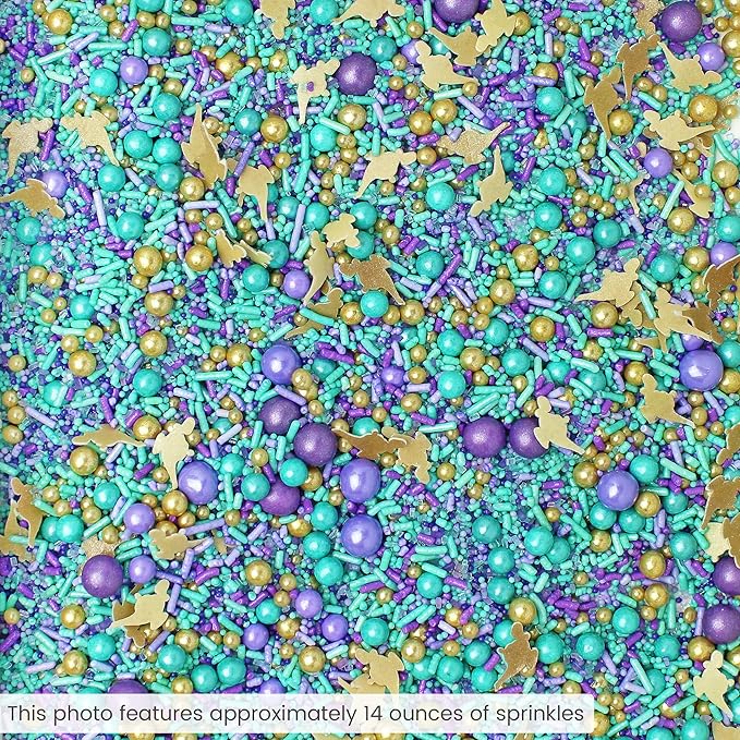 Sprinkle Pop Arabian Princess Sprinkles Mix| Aqua Lavender Purple Sprinkles with ~20 Genie Bottle Toppers and Gold Dragees| Girl Birthday Decorating Sprinkles Made in USA for Cake Cookie Cupcakes, 4oz
