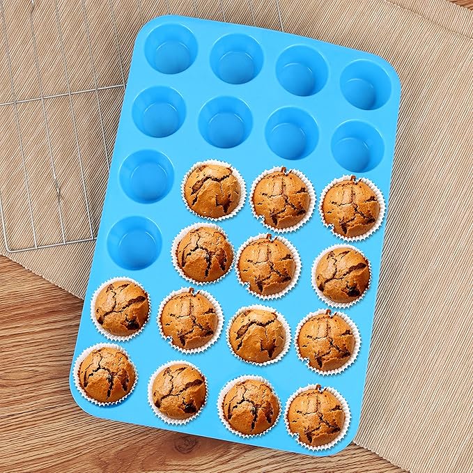 Silicone Muffin Pan, Cupcake Pan, 24 Cups, Food Grade Egg Muffin Baking Silicone Molds, Non-stick, 3 Pcs