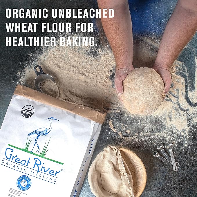 Great River Milling Organic Unbleached Wheat Bread Flour | Artisan Bread Flour for Baking | Multi-Purpose Wheat, Unbromated, Non-GMO, Kosher | 25 Lb (Pack Of 1)