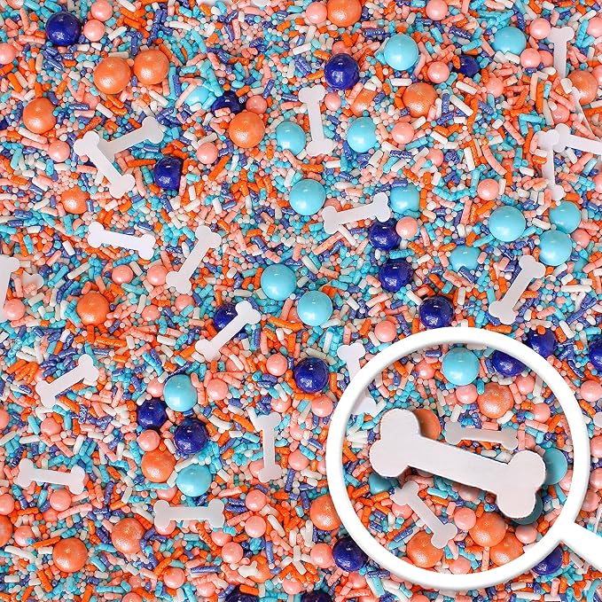Sprinkle Pop Oh Biscuits! Sprinkle Mix | Blue Orange White Peach Sprinkles with ~20 Dog Bones Wafer Papers| Bluey Themed Sprinkles Made in USA for Decorating Birthday Cakes Cookies Cupcakes, 4oz