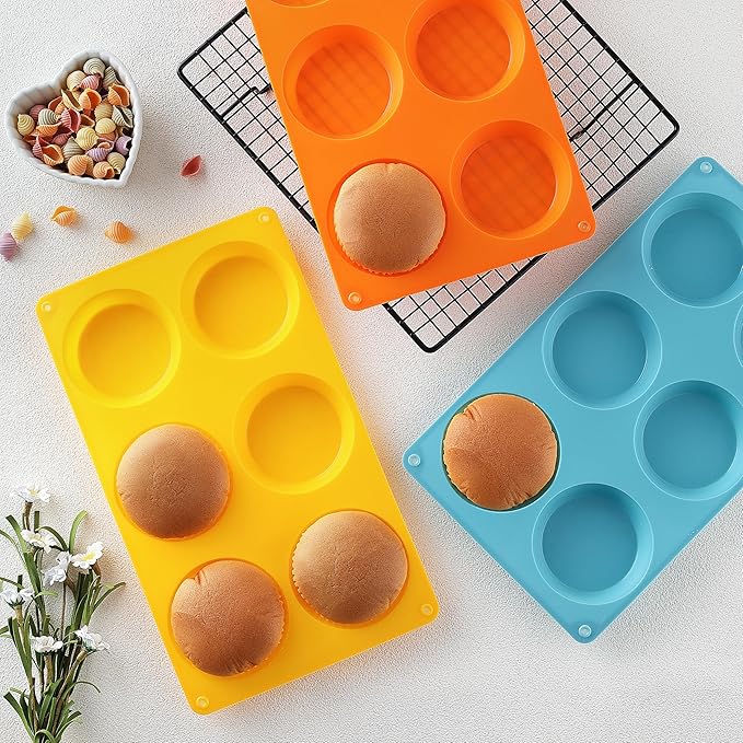 Muffin Top Pan, Silicone Egg Mold for Breakfast Sandwiches, Non-Stick 3" Round Egg Molds for Muffin Top, Whoopie Pies, Corn Bread, Tarts (Set of 3)