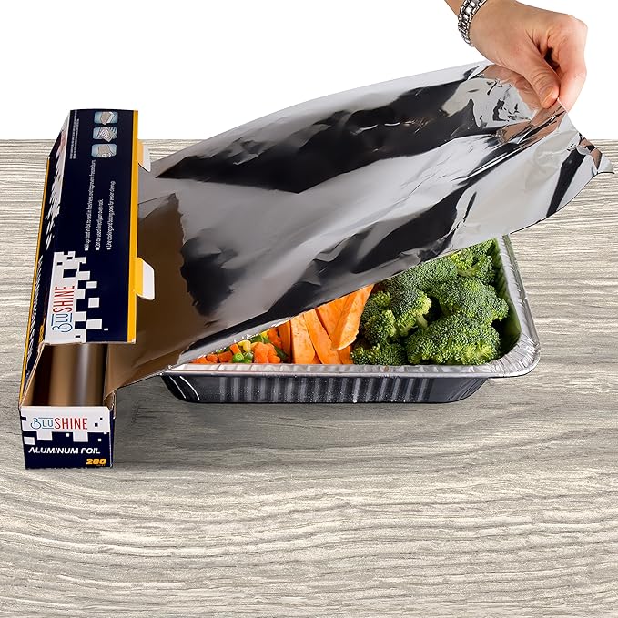 Aluminum Foil Sheets Set of 2 - Thick Aluminum Foil 12 Inch, 200 Sq Ft Roll for Baking & Grilling - Durable Foil Wraps for Food Storage, and Cooking - Ideal for High & Low Temperatures