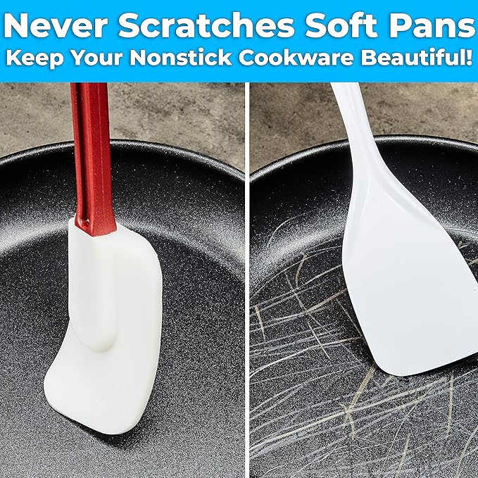 Restaurant Grade, Heavy Duty 14 In. Silicone Spatula 1 Pack. Long, Heat Resistant Scraper Perfect for Nonstick, Nonscratch Cookware. Best Red and White Flat Spatulas for Making Cake, Eggs, or Pancakes
