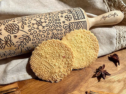 CHRISTMAS PRINTS Embossing Rolling Pin. Laser Engraved Dough Roller for Embossing Homemade Christmas Cookies by Algis Crafts