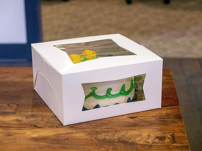 SCT White Window Bakery Boxes with Tuck-in Lid, 10 x 14 x 4, White, Paper, 100/Carton