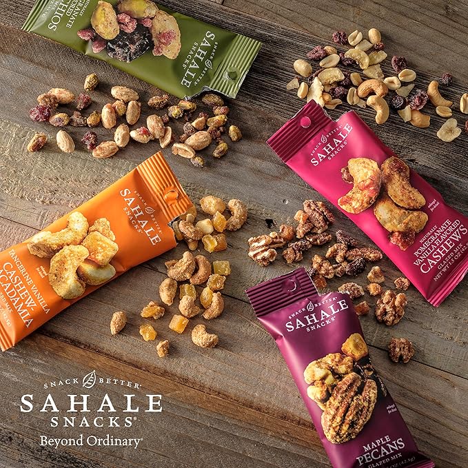 Sahale Snacks Tangerine Vanilla Cashew-Macadamia Glazed Mix, 4 oz Pouches (6 Packs) - Dry-Roasted Deluxe Mixed Nuts with Mangoes & Madagascar Vanilla - Non-GMO, Kosher, & Certified Gluten-Free Snacks
