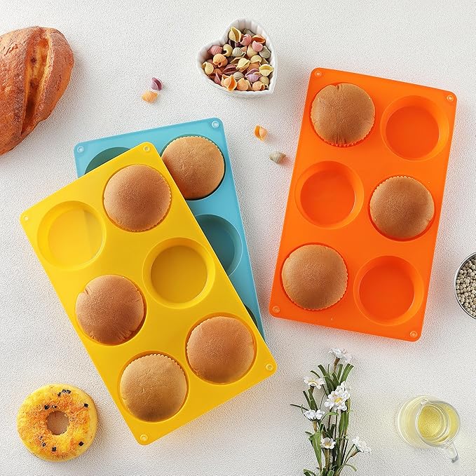 Muffin Top Pan, Silicone Egg Mold for Breakfast Sandwiches, Non-Stick 3" Round Egg Molds for Muffin Top, Whoopie Pies, Corn Bread, Tarts (Set of 3)