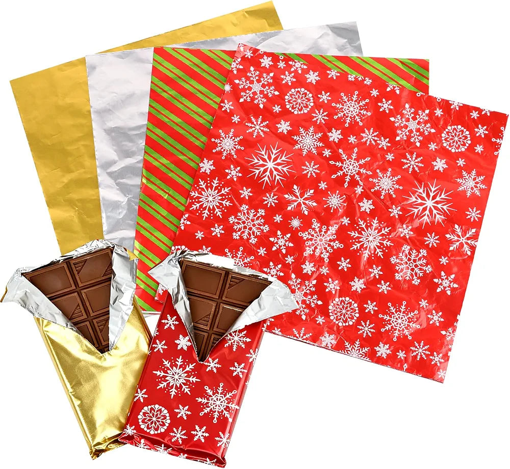 FOIMAS Christmas Foil Candy Wrappers, 200 PCS Christmas candy wrappers Aluminum Tin 8 x 8 Inches Chocolate Bar for Xmas Wedding Birthday Homemade Candy Caramels Packaging Wrapping Party Favors