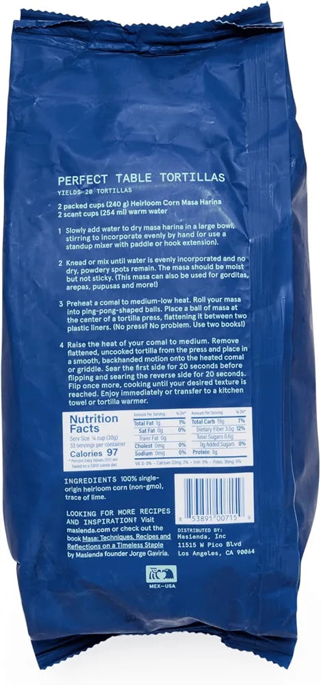 Masienda Heirloom Blue Corn Masa Harina/Flour 2.2 LB (Pack of 2) - Nixtamalized Corn Flour Perfect for Corn Tortillas, Tamales, Tostadas, Pupusas, Arepas and More. Gluten-Free, Non-GMO, Preservative-Free.
