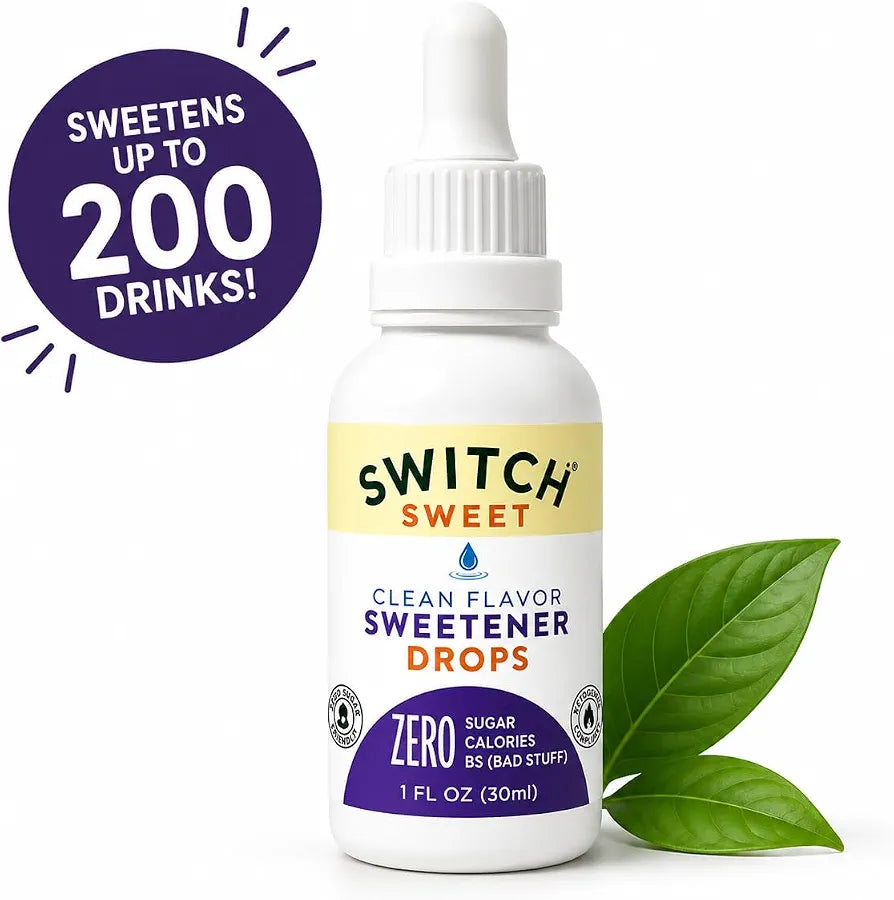 SWITCH® SWEET (200 Servings) Clean Natural Sugar Free Sweetener Drops with Allulose and Katemfe Fruit Extract (Thaumatin). No weird aftertaste. Zero Calories, No Glycemic Impact. Replaces Stevia, Monk Fruit & Artificial Sweeteners.